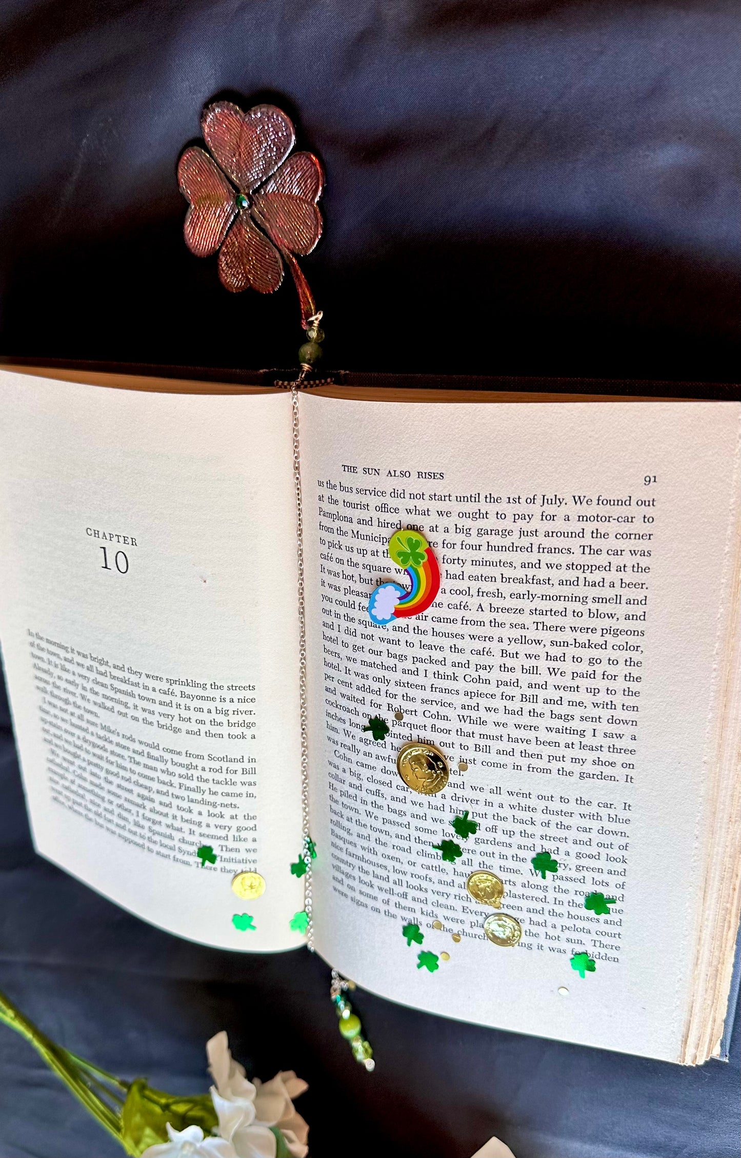St. Patrick’s Day Lucky Four-Leaf Clover Bookmark | Handmade Electroformed Copper with Green Beads