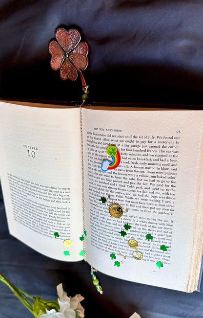 St. Patrick’s Day Lucky Four-Leaf Clover Bookmark | Handmade Electroformed Copper with Green Beads