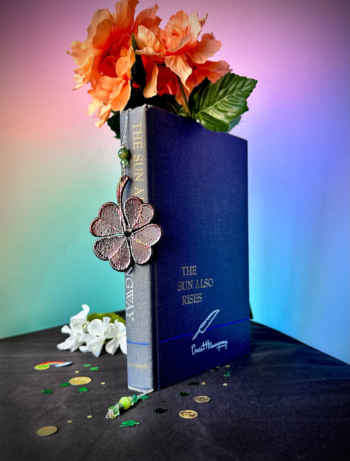 St. Patrick’s Day Lucky Four-Leaf Clover Bookmark | Handmade Electroformed Copper with Green Beads