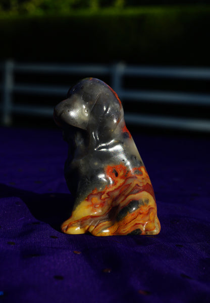 Carved Crystal Dog Figurine • Flame Crazy Lace Agate