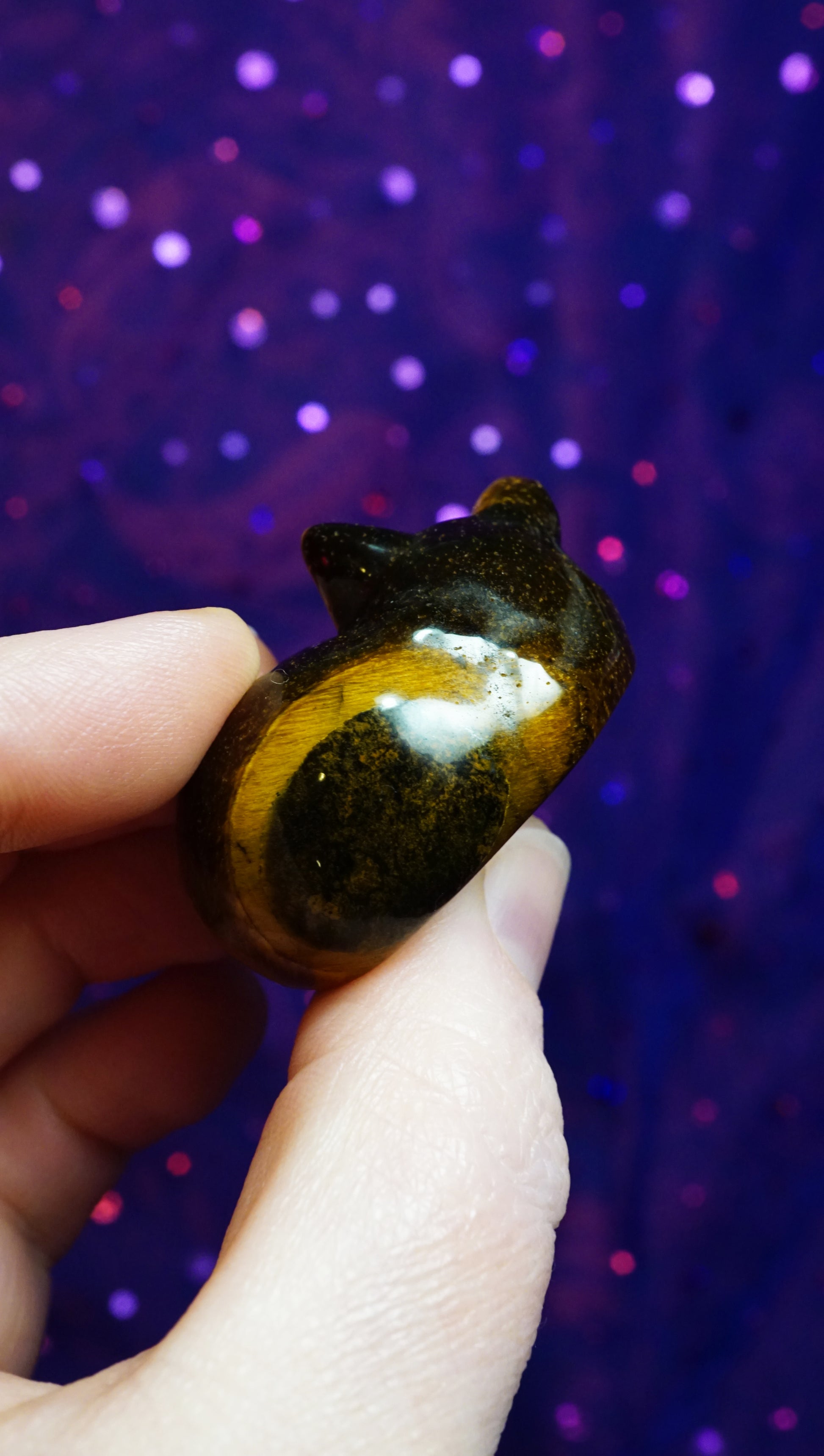 backside of brown crystal cat looks like it has a golden tail