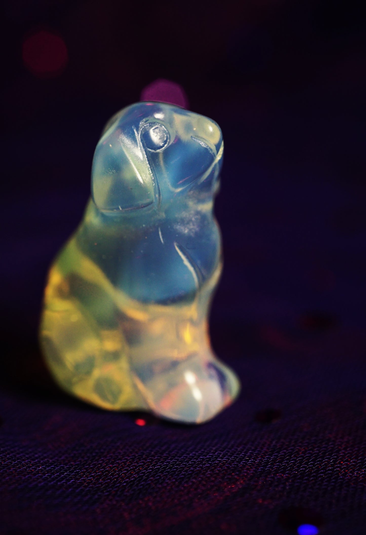 glowing opalite mini dog figure