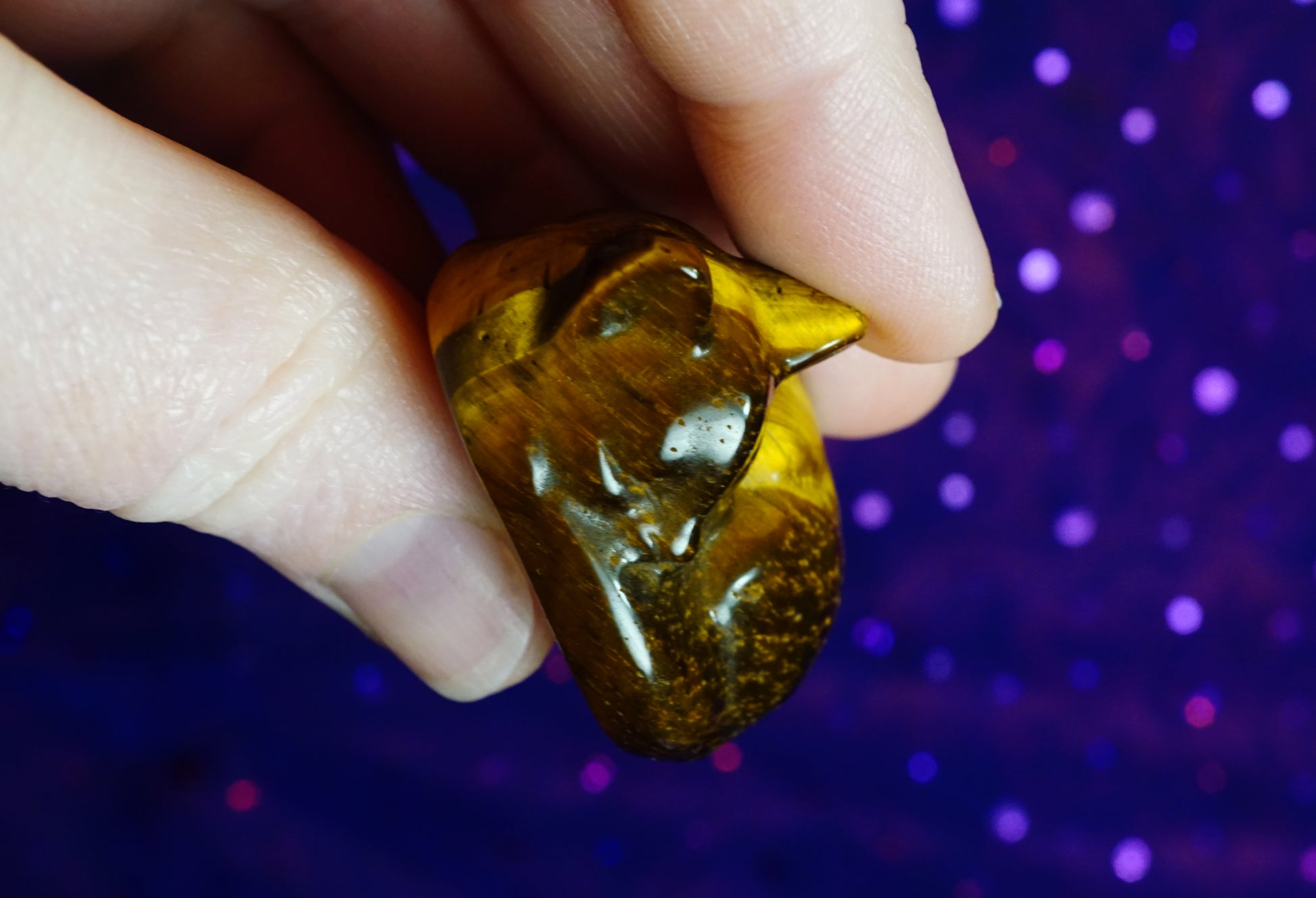 brown and gold tiger's eye crystal sleeping cat figurine