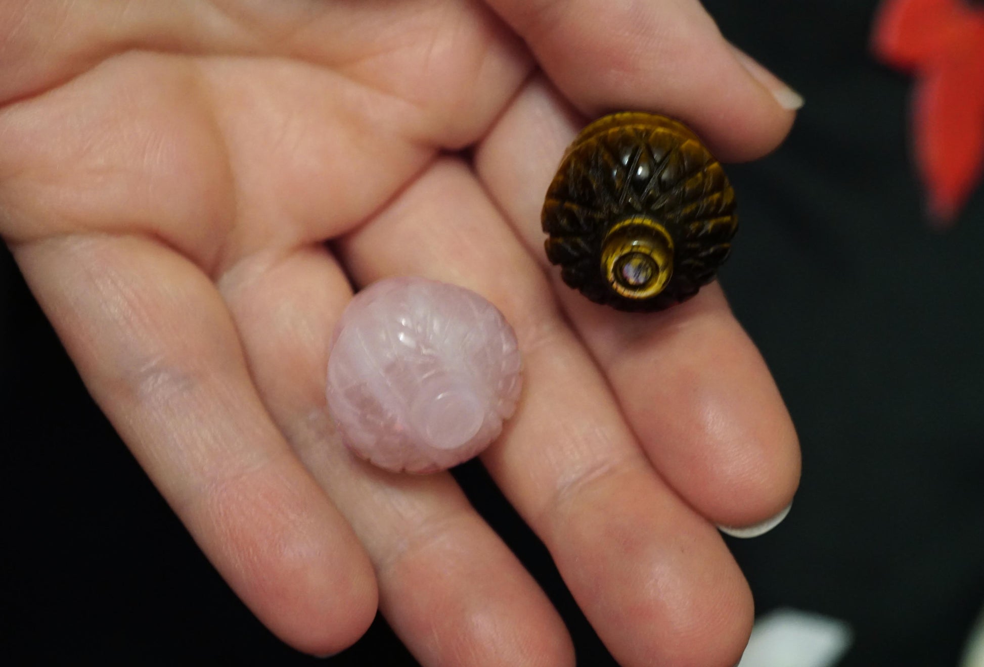 crystal acorns in hand