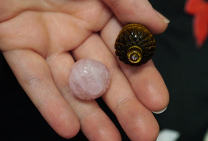 crystal acorns in hand
