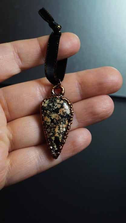 Starry Night-Flower Obsidian Crystal Ornament | Electroformed Copper Christmas Décor