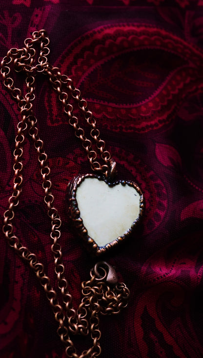 Floral Patterned Broken China Heart Necklace | Handmade & Electroformed in Copper