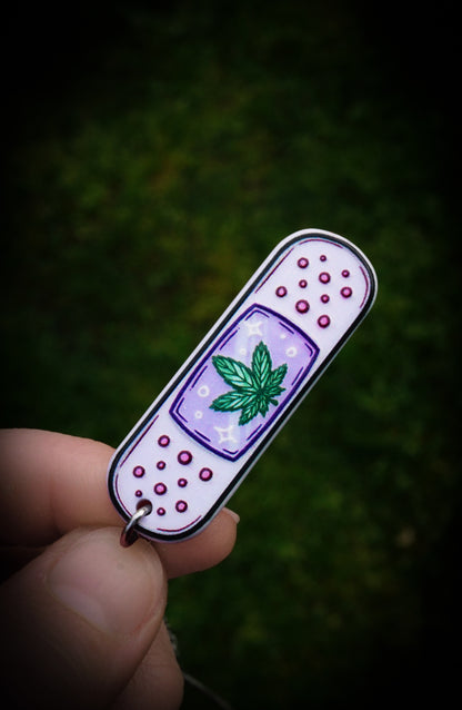 Weed Leaf Band-Aid Charm Necklace with Steel Chain - Double-Sided Charm