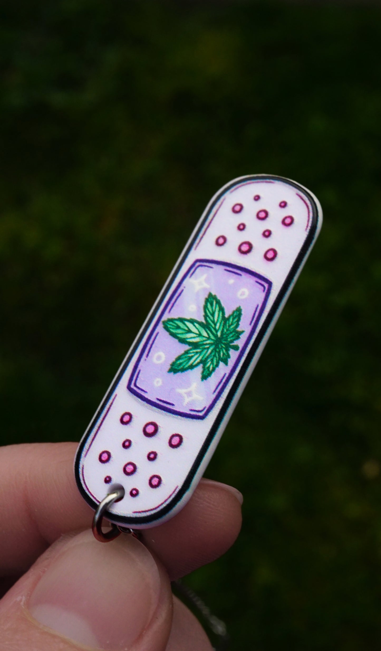 Weed Leaf Band-Aid Charm Necklace with Steel Chain - Double-Sided Charm