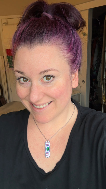 Weed Leaf Band-Aid Charm Necklace with Steel Chain - Double-Sided Charm