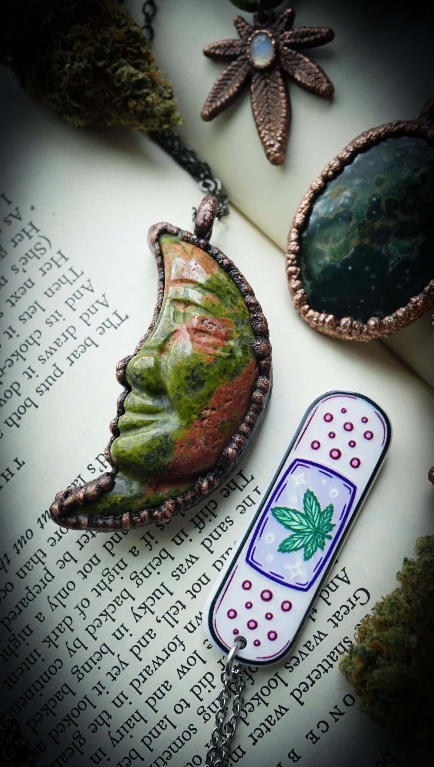 Green & Pink Unakite Jasper, Electroformed in Copper • Handmade Heart Chakra Crystal Necklace