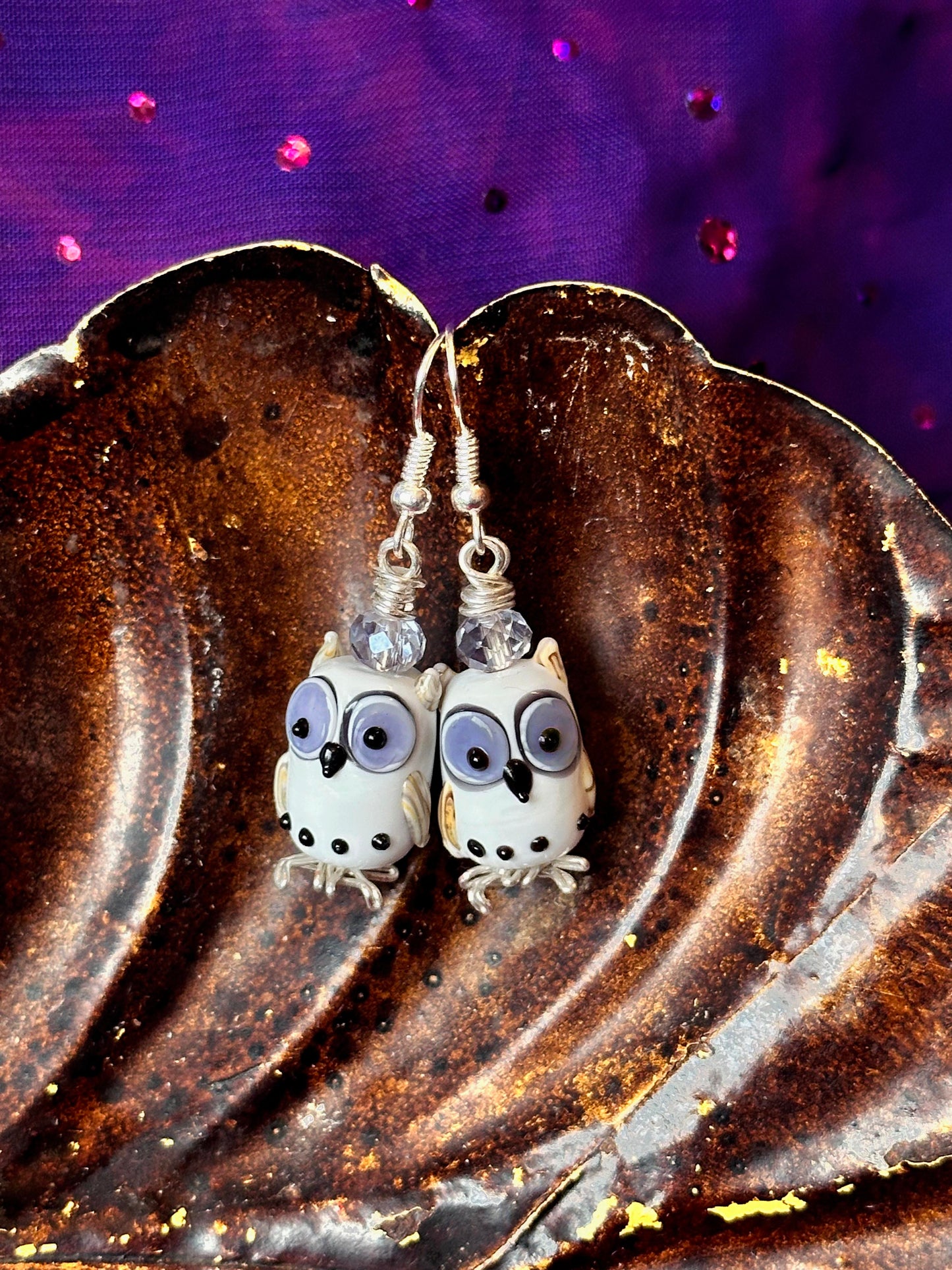 White Owl Bead Earrings Handmade • Bird Dangles For Women • Birthday Gifts For Bird Lovers