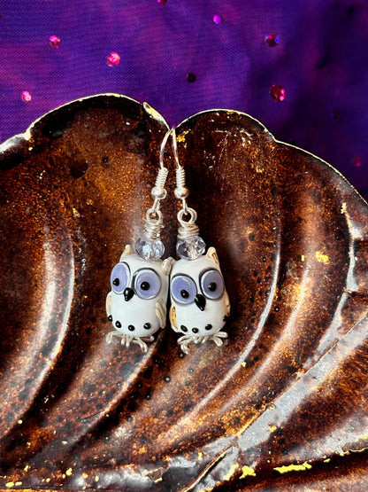 White Owl Bead Earrings Handmade • Bird Dangles For Women • Birthday Gifts For Bird Lovers