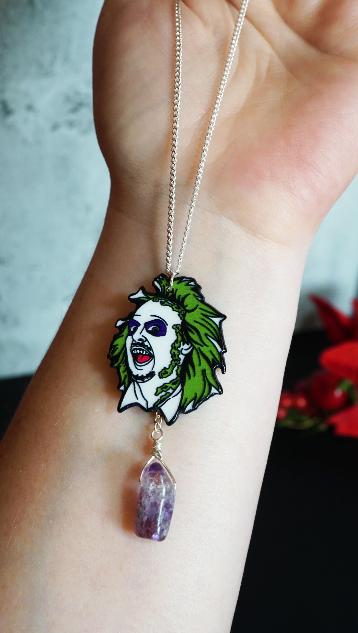 Beetlejuice Beetlejuice Charm Necklace with Amethyst | Handmade Creepmas Gifts