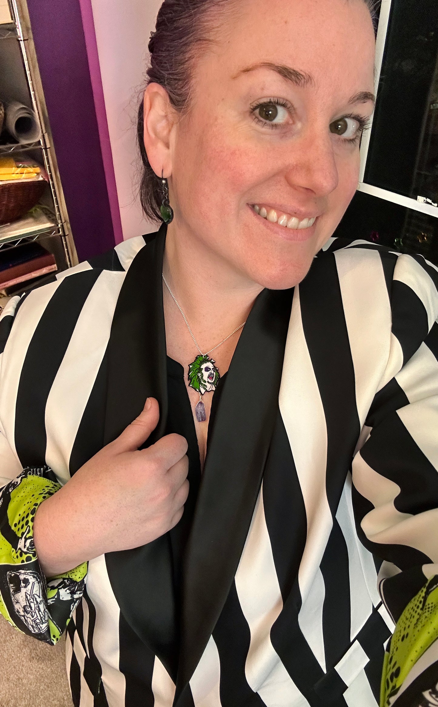 Beetlejuice Beetlejuice Charm Necklace with Amethyst | Handmade Creepmas Gifts