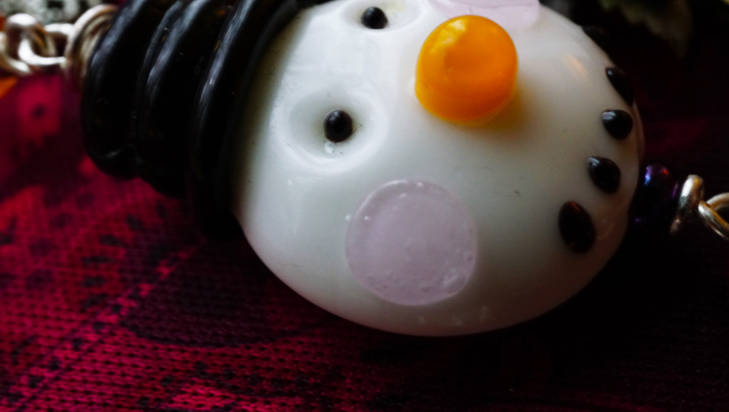 Snowman Necklace – Christmas Jewelry Gift | Handmade Pendant with Tourmaline Quartz, Glass Beads & Vegan Suede Cord