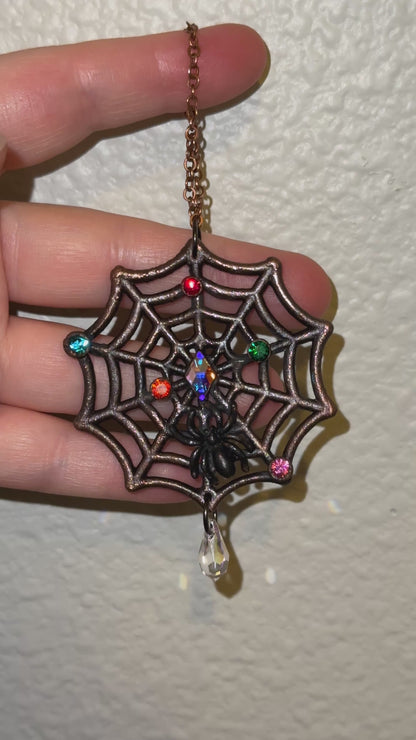 "Nightmare Before Christmas" Handmade Crystal Spiderweb Ornament | Electroformed Copper Christmas Tree Décor